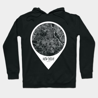 New Delhi, India City Map - Travel Pin Hoodie